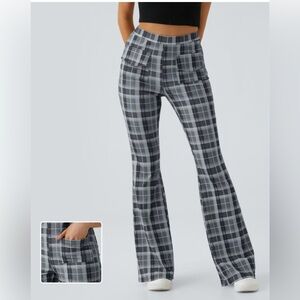 Halara High Waisted Pocket Plaid Flare Casual Pants